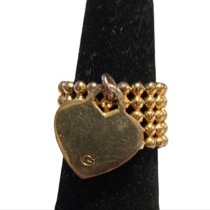 Vintage 5 Layer Gold Tone Ring w Heart Letter G SZ 5 L12